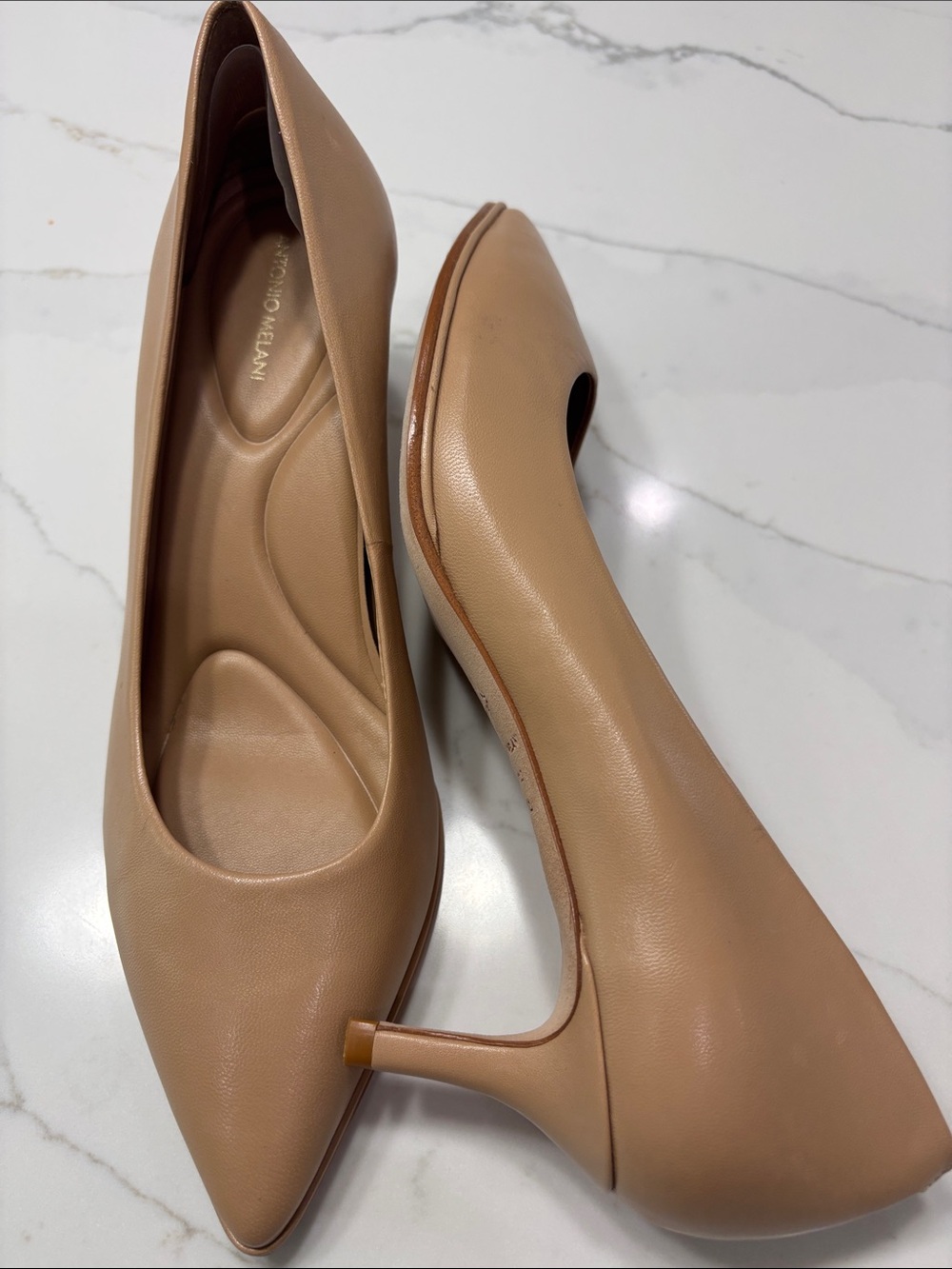 ANTONIO MELANI Beige Pointed-Toe Kitten Heel Pumps